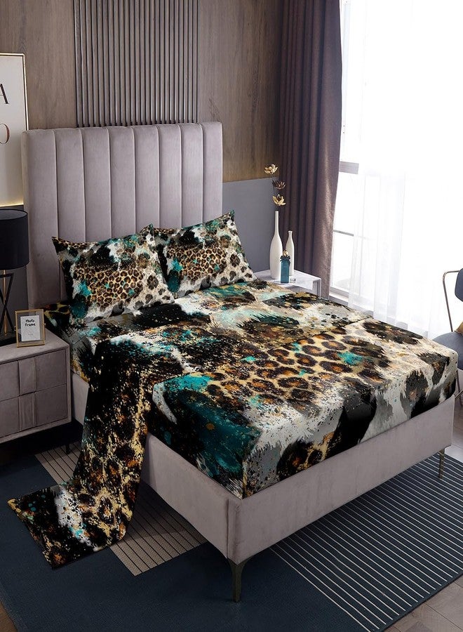 Homewish Leopard Print Kids Sheet Queen Size,Boys Girls Adults Bedroom Decor,Black White Cow Fur Texture Bedding Set,Abstract Animals Skin Rustic Farmhouse Bed Sheet Set 4pcs(Fitted + Flat + 2 Pillowcases) - Image 1